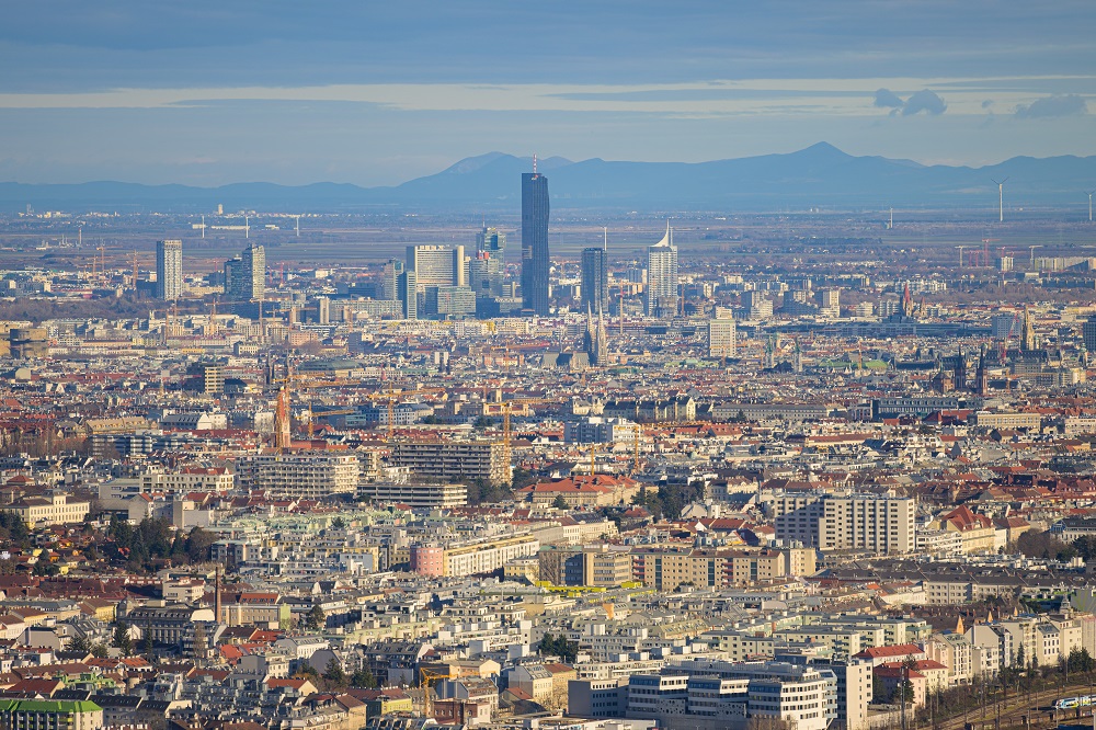 Widok z góry na panoramę Wiednia